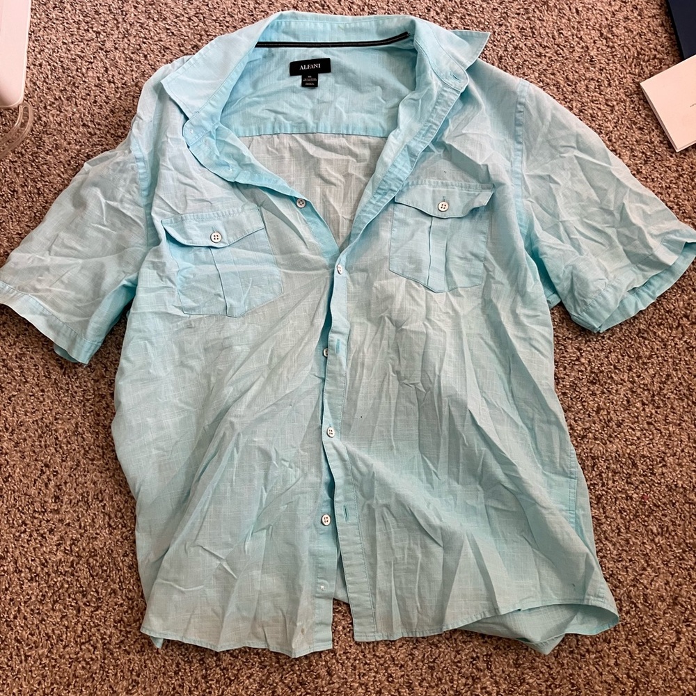 Alfani Aqua Blue Cotton Blend Shirt
